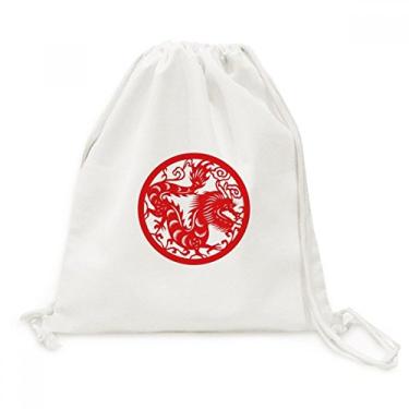 Imagem de Mochila de viagem com cordão de arte do zodíaco chinês cortada em papel Dragon Animal