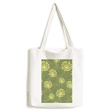 Imagem de Sacola de lona com estampa decorativa de dente-de-leão verde amarela bolsa de compras casual