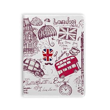 Imagem de Caderno de ilustração com desenho da bandeira da Inglaterra Big Ben Bus, capa de chiclete, diário de capa macia