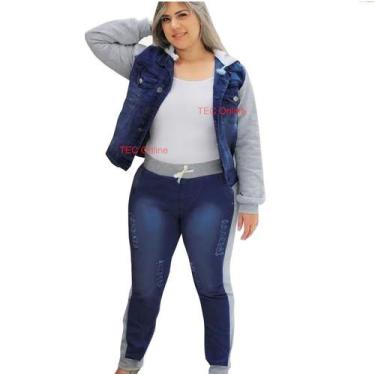jaqueta jeans com moletom plus size