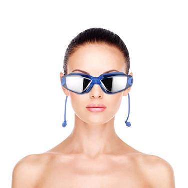 Imagem de BESPORTBLE Conjunto de óculos de natação e touca de natação sem vazamento, proteção UV, óculos de natação para triatlo, protetor de nariz, protetores de ouvido para homens e mulheres, azul