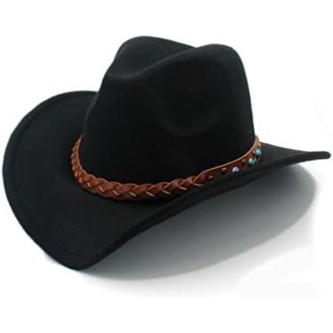Imagem de Chapéus De Cowboy De Feltro Chapéu De Cowboy Ocidental Para Criança Aba Larga Trançado De Cowgirl Pulseira De Couro,Preto,Um Tamanho,YUYANAIAI