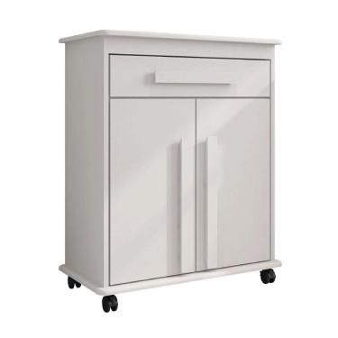 Imagem de Armário Balcão Multiuso 2 Portas 1 Gaveta Com Rodízios Chile Branco Rv Móveis Branco