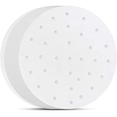 Imagem de FUMHEUF Papel pergaminho Air Fryer 400 peças, forros de papel pergaminho de 11,5/15,2 cm, perfurado antiaderente para fritadeira a ar, forros de bambu a vapor, papéis fumegantes para bolinhos cozidos
