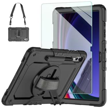 Imagem de Capa para Samsung Galaxy Tab S9 Plus de 12,4 polegadas 2023, [à prova de crianças] Capa protetora de corpo inteiro Ambison com protetor de tela de vidro temperado 9H, suporte giratório de 360° / alça de mão (preto)