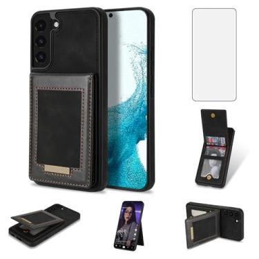 Imagem de Asuwish Capa de celular para Samsung Galaxy S21 5G 6,2 polegadas carteira com protetor de tela de vidro temperado e compartimento para cartão de crédito fino RFID S 21 21S G5 feminino masculino preto
