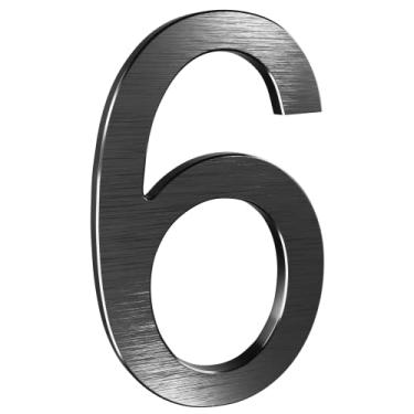 Imagem de Números de casa modernos de 15 cm - número de endereço residencial flutuante de alumínio premium com processo de desenho requintado, Number 6, Black