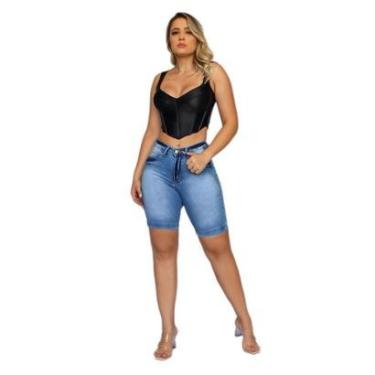 Imagem de Bermuda Jeans Com Licra Plus Size Feminina Azul Claro Skay 2-Feminino