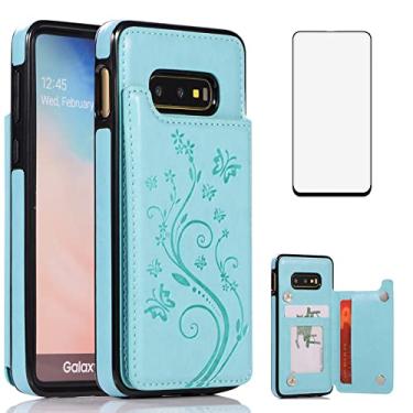 Imagem de Capa de telefone para Samsung Galaxy S10e com protetor de tela de vidro temperado e suporte de cartão capa carteira suporte flip acessórios de celular de couro Glaxay S 10e Gaxaly 10se Galaxies Se10 capas femininas menina verde
