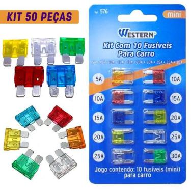 Imagem de Kit Fusível Lâmina Mini Carro 10a 15a 20a 25a 30a - 50 Peças - Western