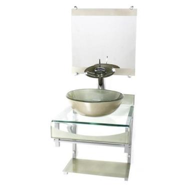 Imagem de Gabinete Vidro 40Cm Banheiro Curvado Duplo Pc Cuba Redonda - Cubas E G