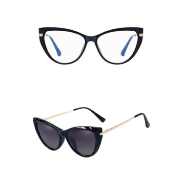 Imagem de Armação Óculos Solar Clip On Gatinho Feminino Moda (Preto)