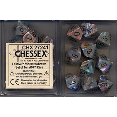 Imagem de Chessex Dice Sets: Festive Vibrant Swirl with Brown Pips - Ten Sided Die d10 Set (10)
