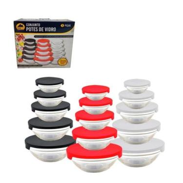 Imagem de Conjunto De 5 Potes Vidro Redondo Com Tampa Trava Mantimento - Todo Di