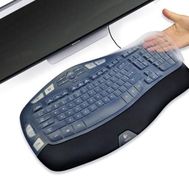 Imagem de Capa de teclado de silicone para Logitech K350 MK550 MK570, capa de teclado para teclados sem fio ergonômicos Logitech K350 MK550 MK570, película de teclado à prova d'água à prova de poeira