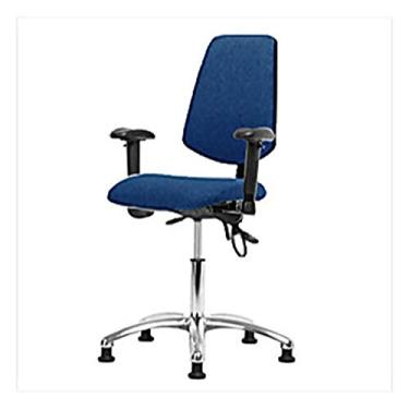 Imagem de Thomas 1163R51 Cadeira de mesa de tecido ESD com encosto médio, base cromada, com inclinação, braços ajustáveis, deslizamento ESD, azul