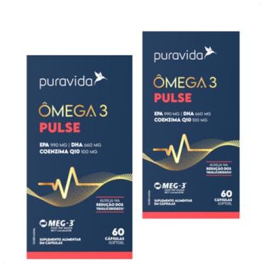 Imagem de Kit 2x Ômega 3 Pulse Rica em EPA 990mg DHA 660mg + Coenzima Q10 MEG-3 Puravida 60caps