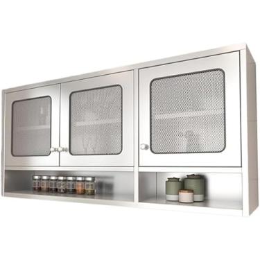 Imagem de Armário de parede de cozinha de aço inoxidável com portas duplas e prateleiras ajustáveis Prateleira de armazenamento montada na parede para sala de estar, cozinha, banheiro, prata, 150 x 30 x 70 cm