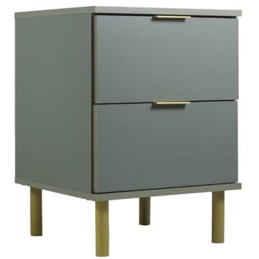 Imagem de Mesa De Cabeceira 2 Gavetas DM125 Pes Madeira Verde Oliva Dtall