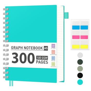 Imagem de AHGXG Caderno de papel milimetrado, caderno espiral de 300 páginas, caderno de papel quadriculado A5, papel grosso de 100 g/m², diários de capa dura de plástico para matemática de engenharia de