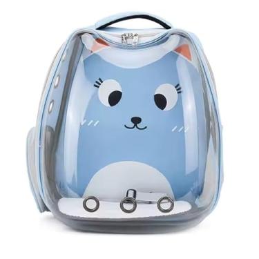 Imagem de Mochila Transporte Animais Passeio Visor Panorâmico 360 Graus Cão Gato Passáros Suporta Pet Até 7Kgs (Azul Claro)