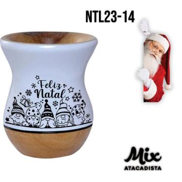 Imagem de Cuia de Madeira Premium Branca Personalizada Natal - Mix Atacadista, P