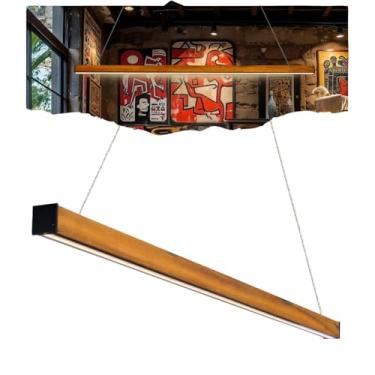 Imagem de Lustre Pendente Caibro Horizontal Madeira LED Quente Bivolt Iluminação Interior Estilo Moderno Elegante Sofisticado Versátil Decoração Sala Jantar Cozinha Escritório Área (Base Centralizada)