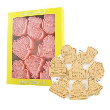 Imagem de Cortadores de biscoito de Natal, 8 peças de carimbos de plástico para biscoitos, cortador de biscoito de Papai Noel, linda prensa de biscoitos 3D, conjunto de molde de biscoito, sem BPA, decoração de
