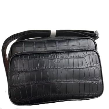 Imagem de Bolsa masculina de couro de crocodilo genuína, azul marinho, bolsa mensageiro de couro de jacaré autêntica, Preto, 27cm (Length) x 19cm(Height) x 8cm(Deep)