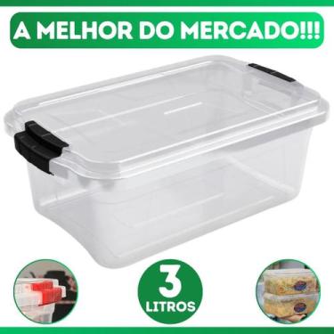 Imagem de Caixa Organizadora Container 3 Litros C/ Tampa e Trava Translúcida - U