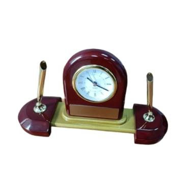 Imagem de IEUDNS Relógio do relógio Pen do porta -lápis Presente de inauguração de casa, relógio de mesa de caneta de madeira vintage para decoração de desktop em casa