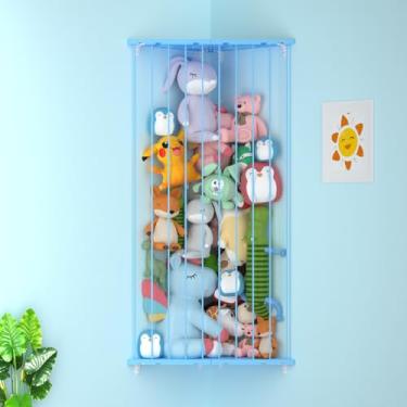 Imagem de Organizador de brinquedos para armazenamento de bichos de pelúcia (patenteado) - Suporte de pelúcia de canto grande ajustável - Armazenamento de pelúcia de parede para berçário, sala de jogos, quarto