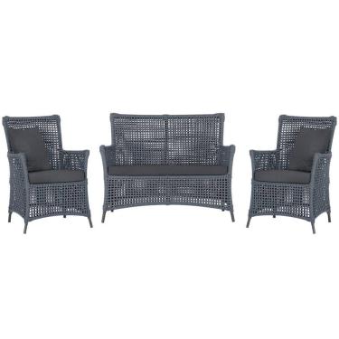 Imagem de Jogo Sofá e 2 Poltronas de Área Igapó Alumínio Pintura Preta Corda Náutica Estofado 11 Trama