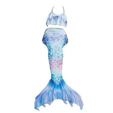 Imagem de LVTFCO Vestido de princesa cauda de peixe de liga de sereia, fantasia de 3 peças, fantasia de Halloween, fantasia de desempenho de sereia, azul - M