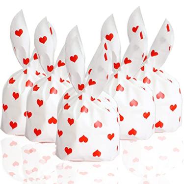 Imagem de eyigylyo Sacolas de presente de coração de Dia dos Namorados, 50 peças de plástico para doces de presente para Dia dos Namorados e festas de casamento, 12,7 x 20,3 cm)