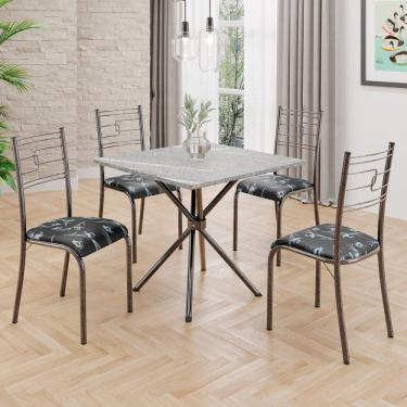 Imagem de Conjunto Sala De Jantar Mesa Quadrada 70x70cm Tampo Granito Topázio 4 Cadeiras Paraty Preto Floral - Mart Prata