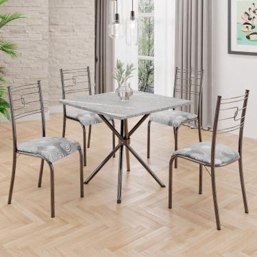 Imagem de Conjunto Sala De Jantar Mesa Quadrada 70x70cm Tampo Granito Topázio 4 Cadeiras Paraty Paraopeba - Mart Prata