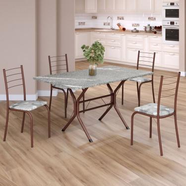 Imagem de Conjunto Sala De Jantar Mesa Retangular 120x75cm Tampo Granito Topázio 4 Cadeiras Rio Paraopeba - Marrom