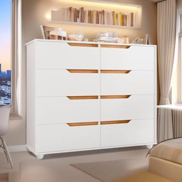 Imagem de Cômoda Dinny 8 Gavetas MDF com Puxador Cava Branco Nature Flex para Quarto