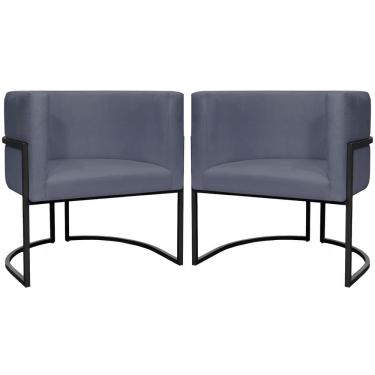 Imagem de Kit 2 Poltronas Luna Suede Cores Base De Ferro Preta - Cinza, Suede