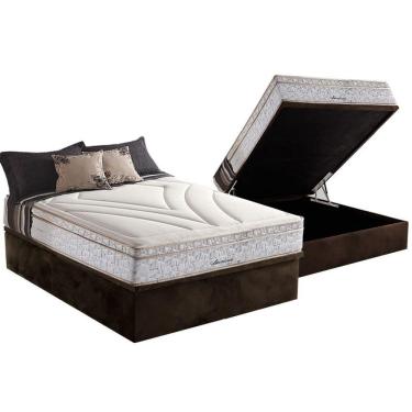 Imagem de Cama Box Baú Casal: Colchão Molas Masterpocket Ensacadas Herval Maxspring American + Base Crc Suede Brown (138x188)