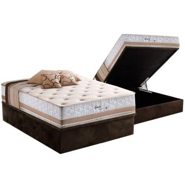 Imagem de Cama Box Baú Casal: Colchão Molas Masterpocket Ensacadas Herval Maxspring Spain + Base Crc Suede Brown (138x188)