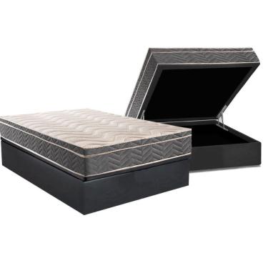 Imagem de Cama Box Baú Casal: Colchão Ortopédico Paropas D45 Conforto Mega Firme + Base Crc Suede Gray (138x188)