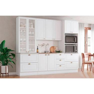 Imagem de Cozinha Completa 4 Peças Americana 10 Portas 7 Gavetas MDF 221cm Branco com Aéreo Balcã...