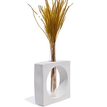 Imagem de Vaso Decorativo Artesanal Solitário Quadrado 16,5cm Cimento Branco