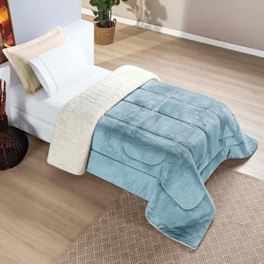 Imagem de Coberdrom Diamond Solteiro Sherpa Com Manta Flannel 01 Peça Azul Quart