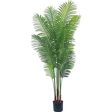Imagem de YULISKY Palmeira artificial areca, palmeira sintética de 16 m com plantador preto, grande vaso de seda sintética, planta de palmeira falsa de plástico realista para ambientes internos e externos para