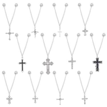 Imagem de PLIGREAT 12 peças de corrente de chapéu de cruz de strass, broche decorativo vintage prata broche de metal boné de beisebol correntes de charme para caminhoneiro chapéu colarinho roupas calças