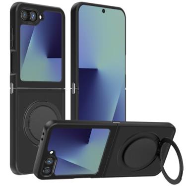 Imagem de HikerClub Capa para Galaxy Z Flip 7 (2025) com suporte magnético, suporte de anel giratório 360, capa à prova de choque preta fosca translúcida antiarranhões