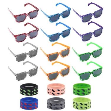 Imagem de SAVITA 12 Óculos Pixel com 12 Pulseiras, Acessórios Coloridos de Silicone para Crianças Adultos Festa Pixel Aniversários Eventos de Jogos
